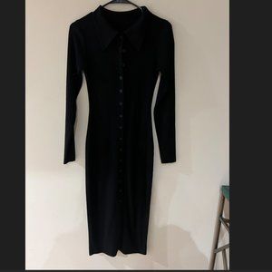 Black long sleeve button down sweater dress